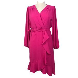 Luxology Wrap Dress Women’s Size XL Color Pink Ruffles V-Neck Long Sleeve Hi-Low